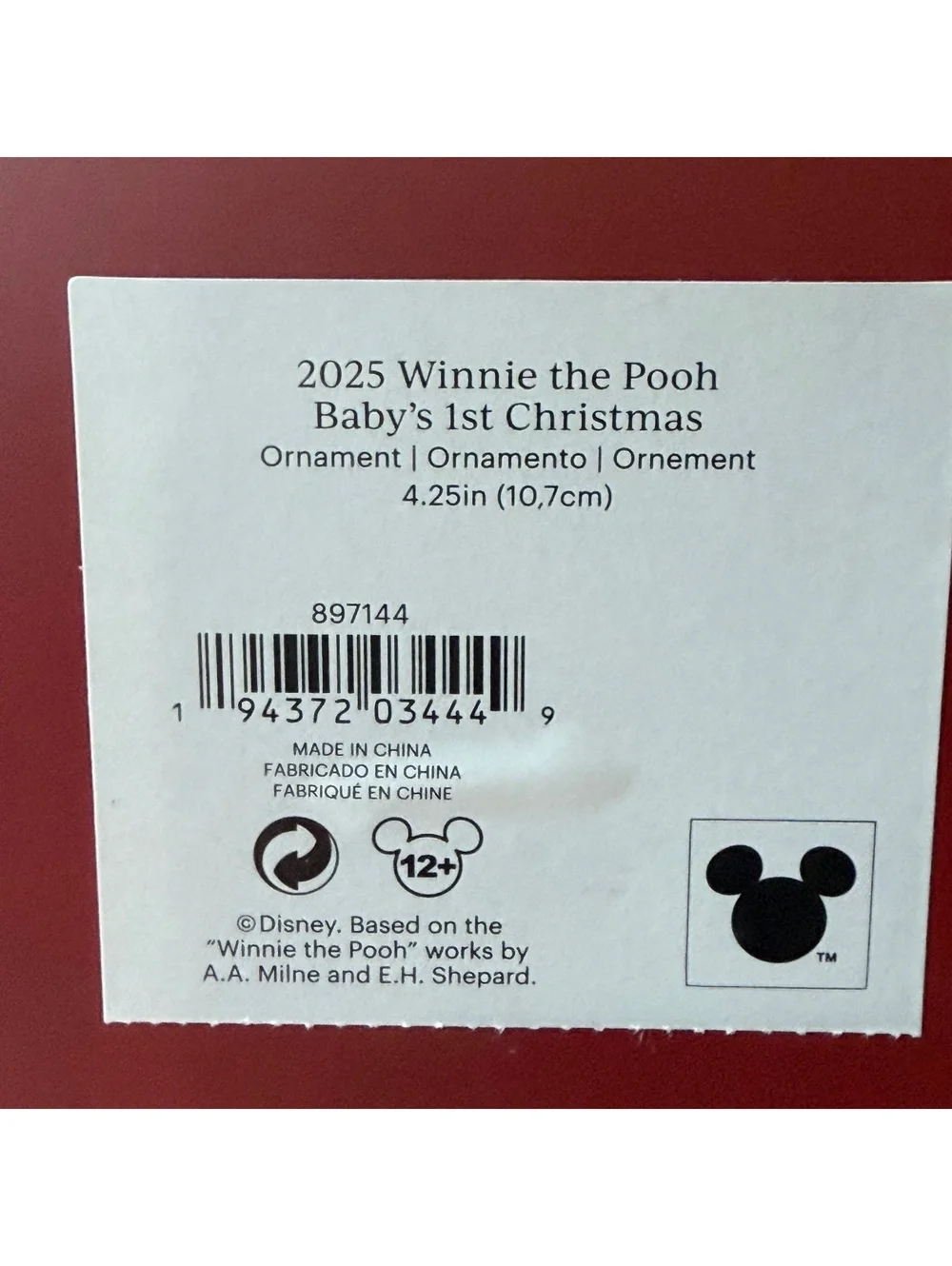 Lenox 2025 Winnie The Pooh Baby's 1st Christmas Ornament Rocking Horse 4.25